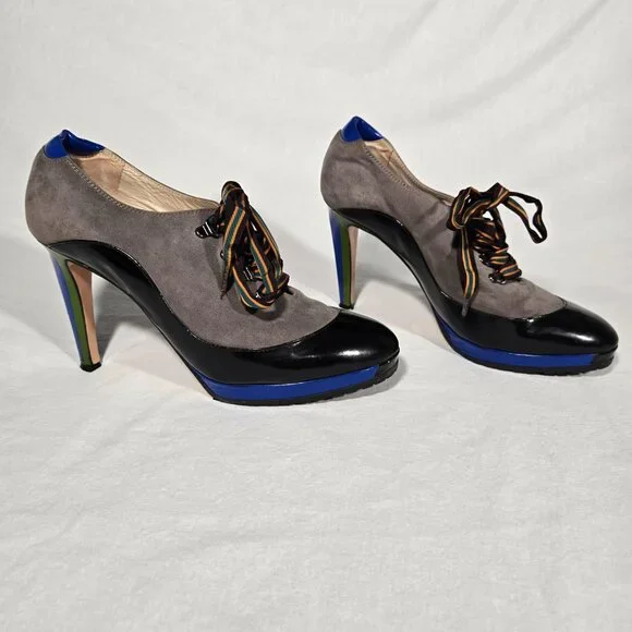 Rare ITALY Vintage PAUL SMITH Old Stock Lace Up Platform Heels Oxfords Size 8.5. - Picture 1 of 17